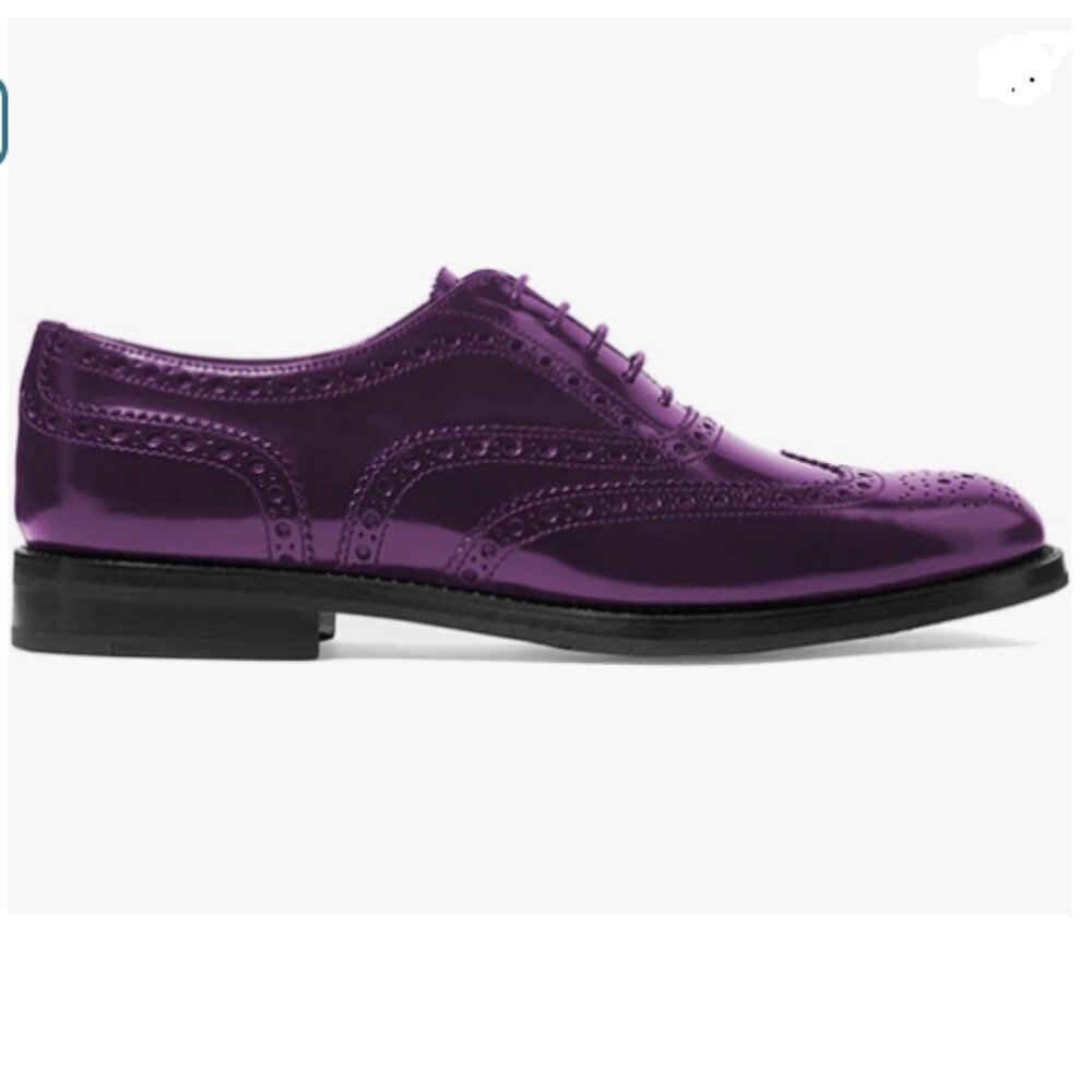 FOWT Women Perforated Self Tie Oxfords Cap Toe Lace Pattern Brogue Shoes Purple